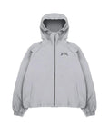 Men's grey loose fit hooded sunscreen jacket with UK styling on mannequin