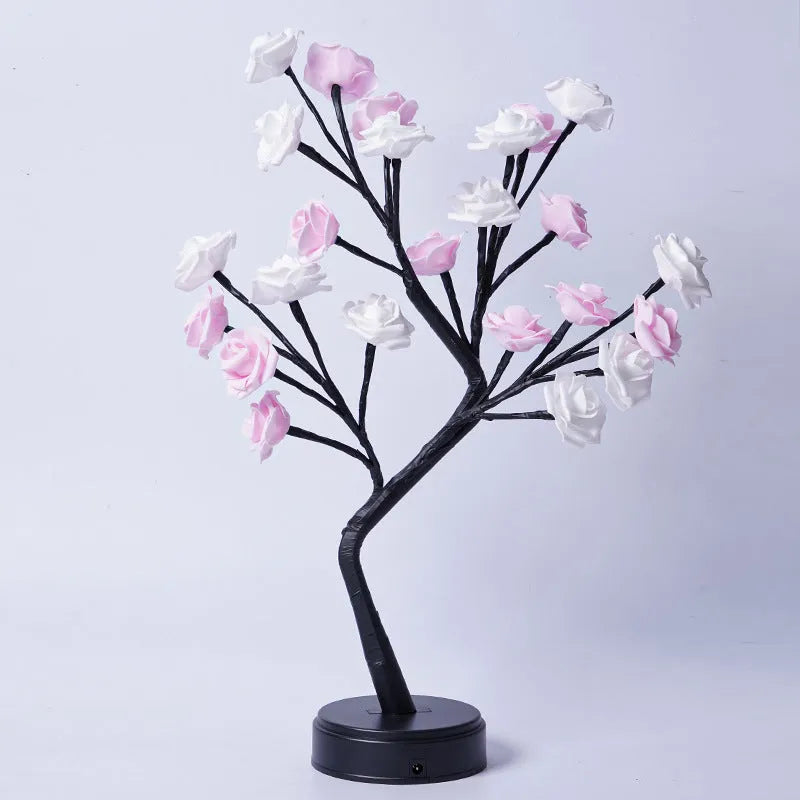 USB rose tree table lamp with bendable branches and LED rose lights, 380 x 120 x 450mm