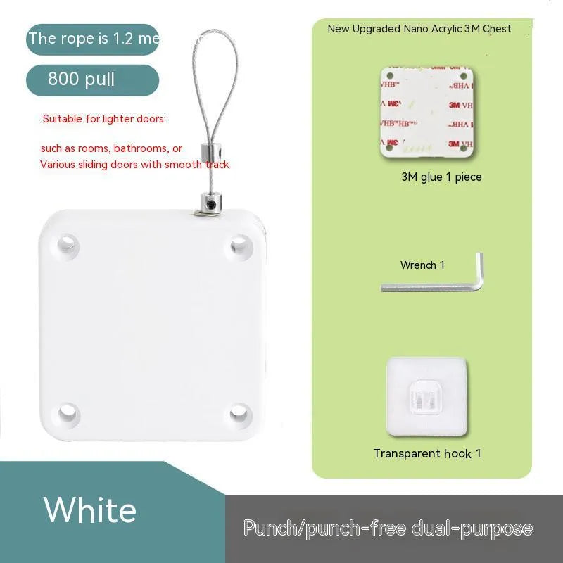 Automatic door closer with adhesive installation for sliding and glass doors in black and white colour options
