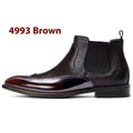 Men's colour block Chelsea boots in dark brown with elastic band sides and round toe, low heel 1-3cm