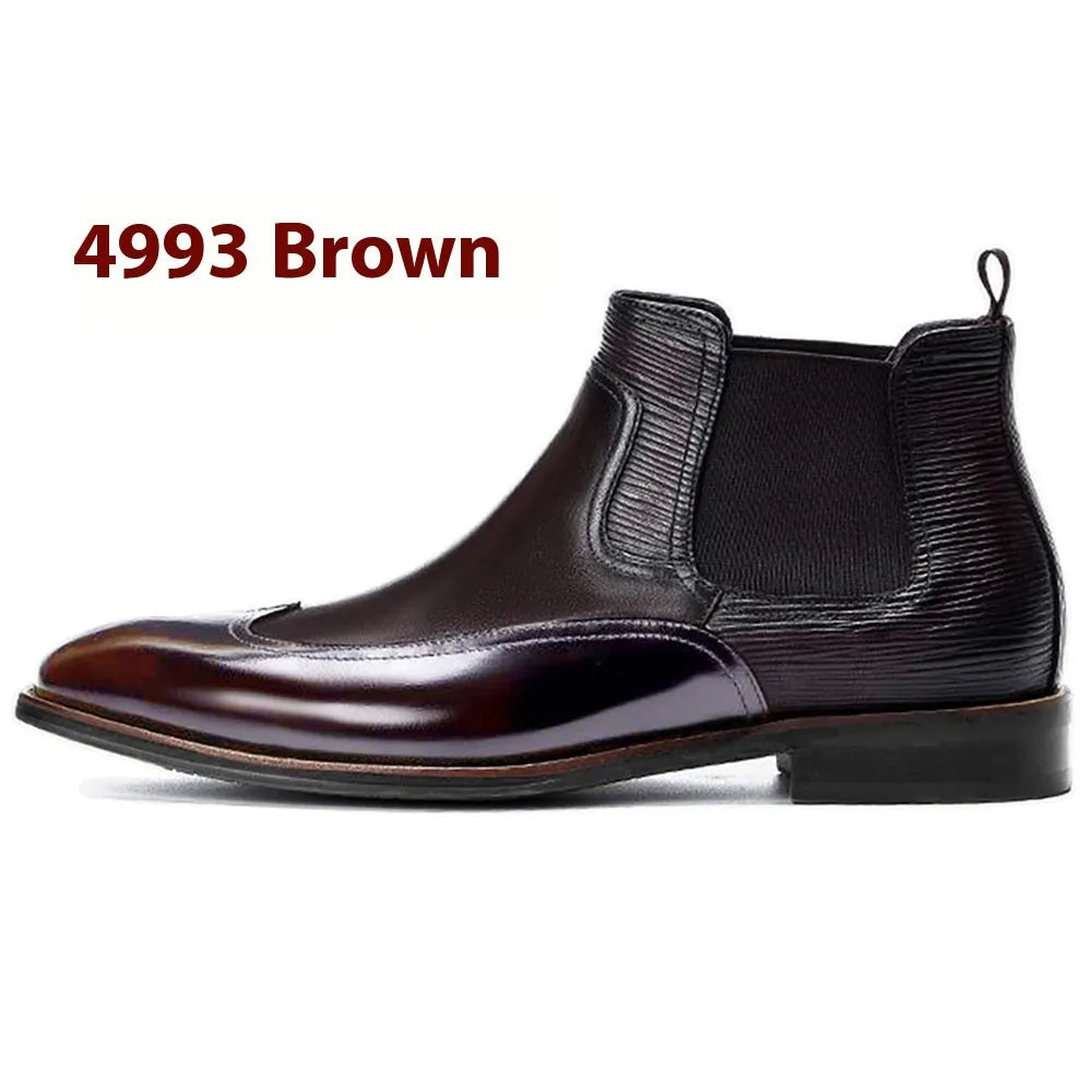 Men's colour block Chelsea boots in dark brown with elastic band sides and round toe, low heel 1-3cm