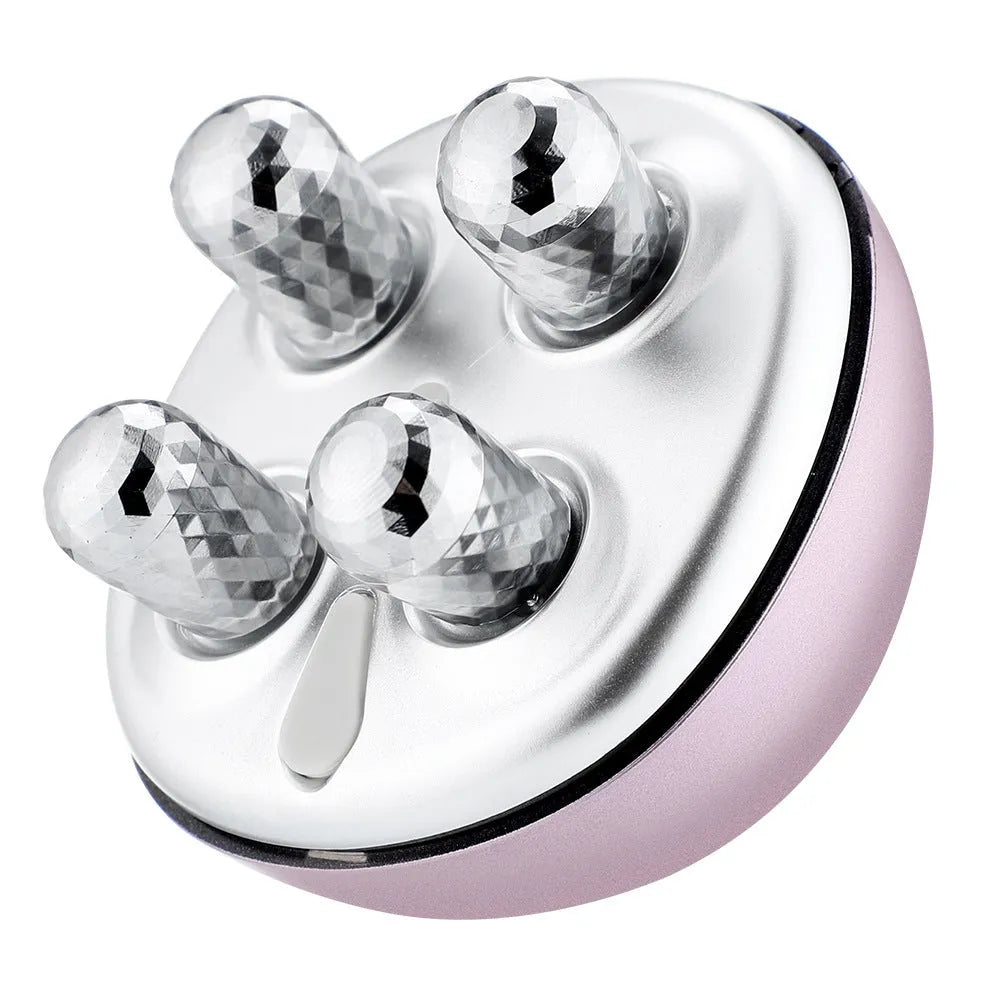 USB rechargeable roller massage electric face-lift device in Rose Red ABS plastic for reducing fine lines and puffiness