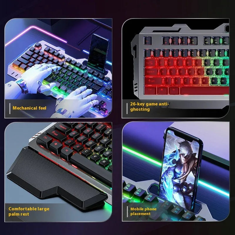 Aluminium mechanical keyboard with control knob in metal grey rainbow light colour option