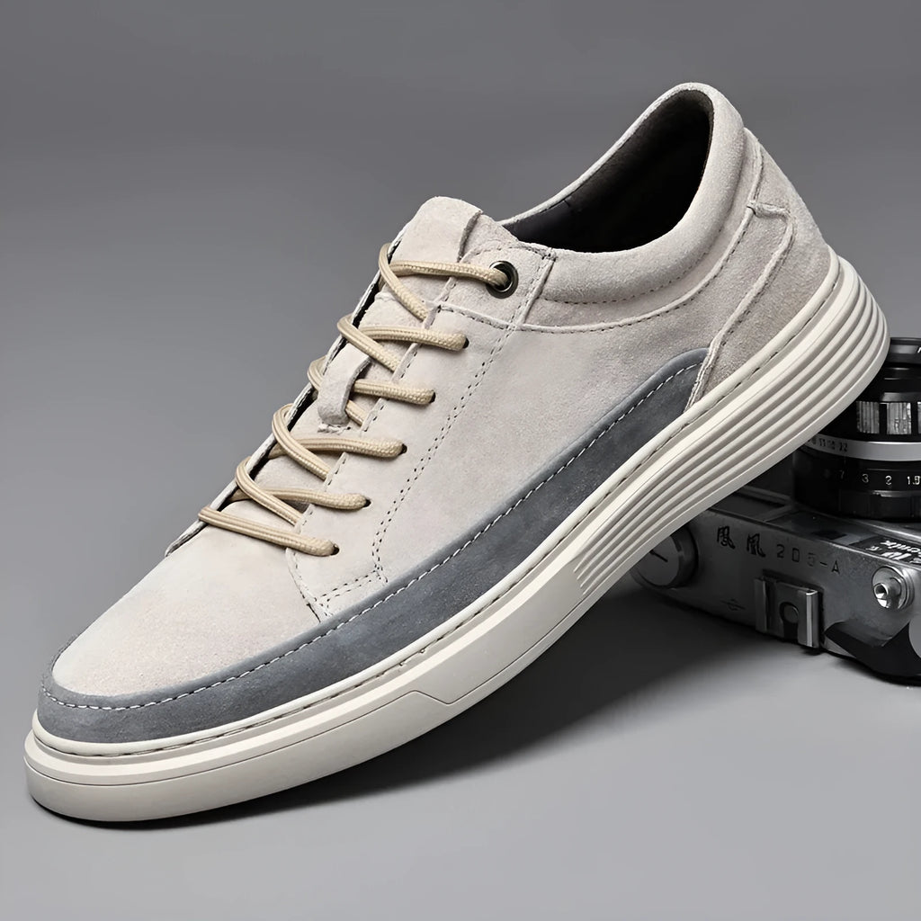 Men's casual leather skate shoes in gray and sand colour options with rubber sole