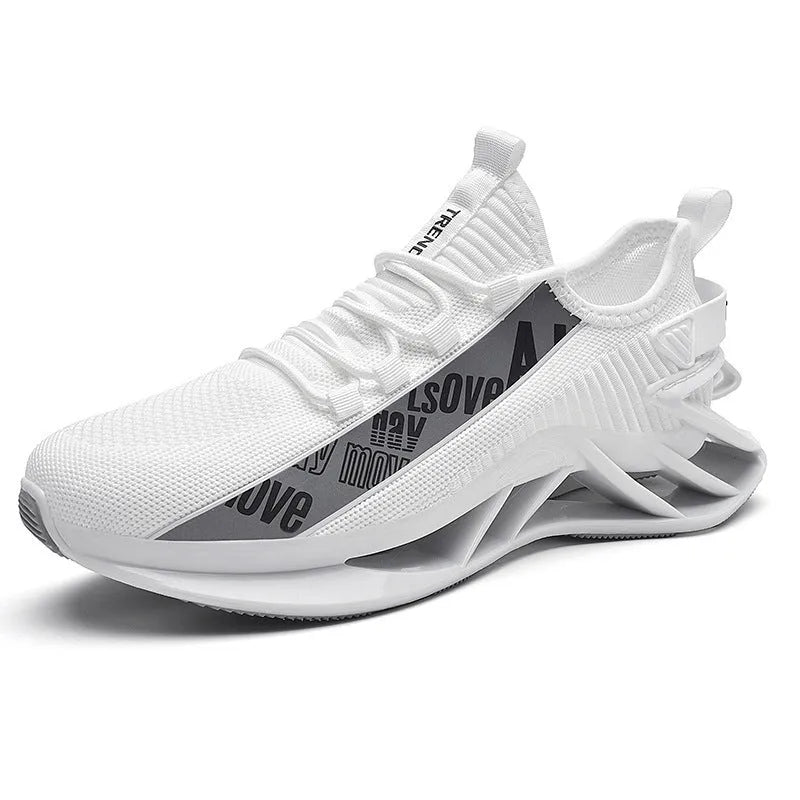 Men's casual exercise shoes with fly woven mesh upper in black, red, white, or blue colours