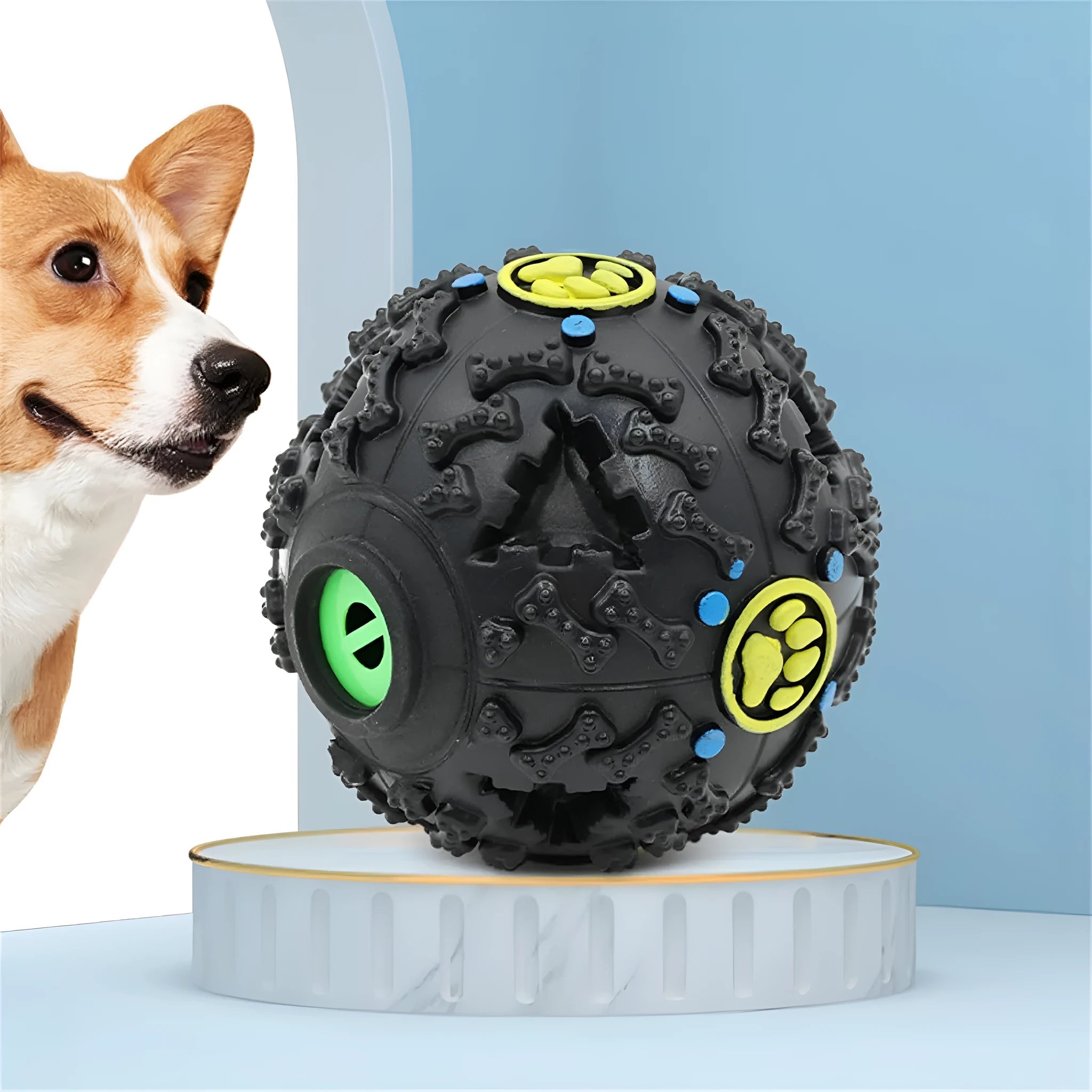 Interactive wiggly giggle dog toy – bite resistant TPU ball with meteorite bumps, available in 3 sizes (75mm, 90mm, 120mm)