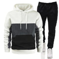 Men's colour block hoodie sportswear suit with long-sleeve top and trousers in cotton, six colours