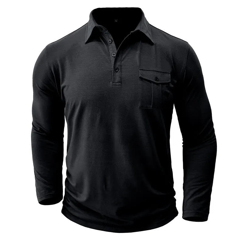 Men's solid colour long sleeve lapel shirt with asymmetric detail, cotton blend, regular fit, available in seven colours