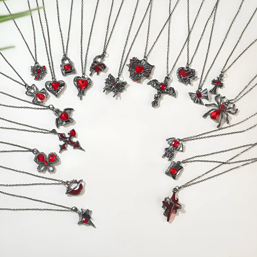 Halloween Spider Bat Necklace with electroplated alloy pendant in dark style designs