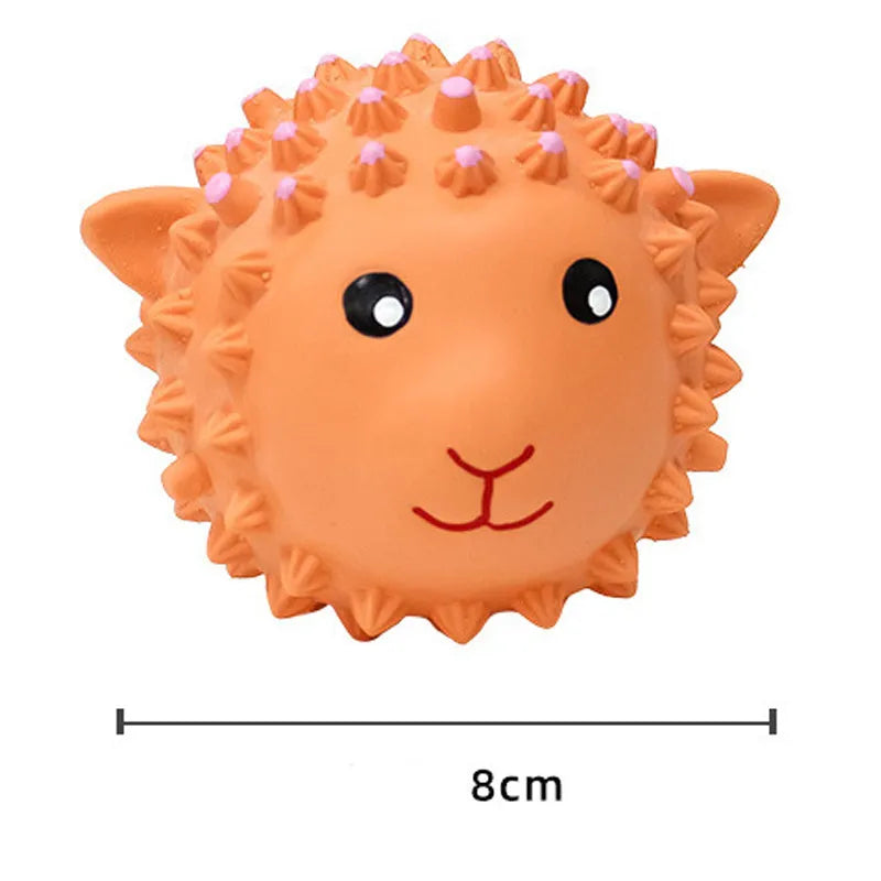Orange and yellow latex squeaky dog toys with spiky texture for teeth cleaning