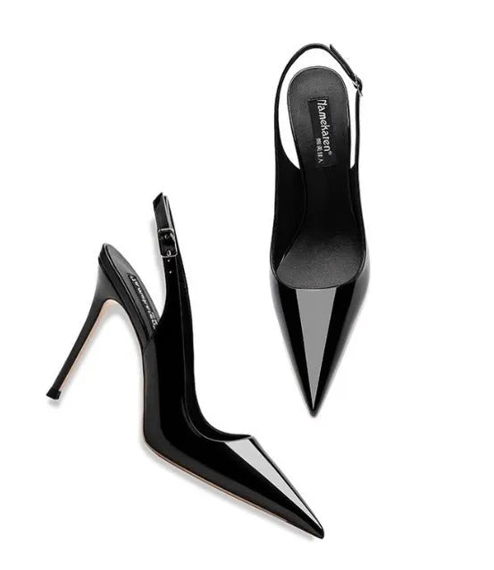 Nude women's high heels with ankle-strap design and hollow detail in soft PU leather