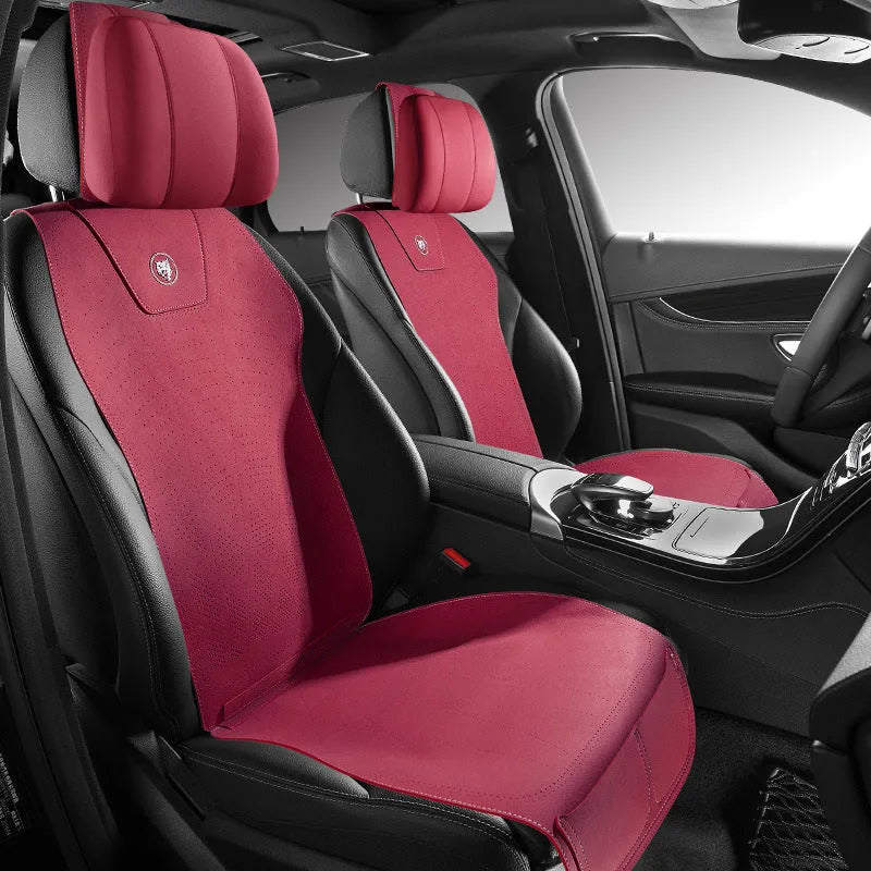 Tailored ultra thin fur car seat cover shown in a choice of colours including orange and mint green.