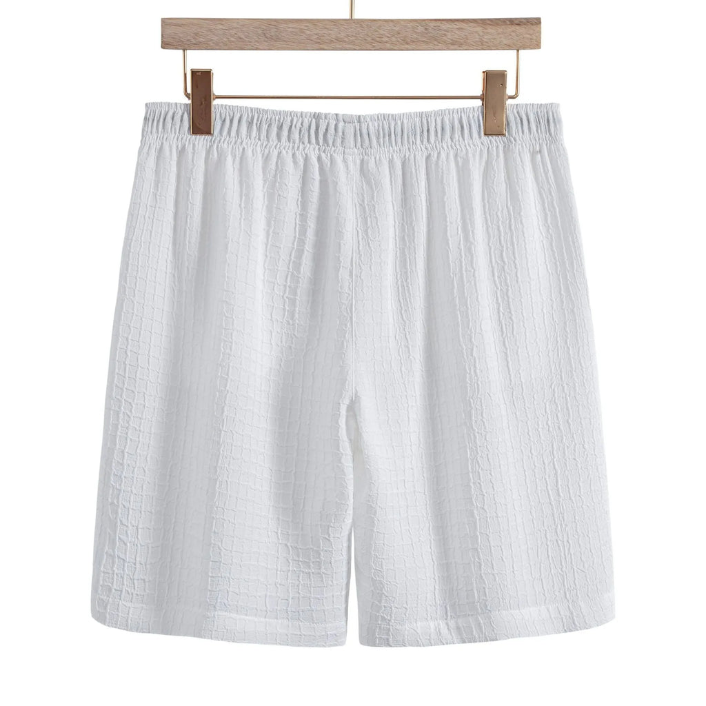 Men's white cotton blend short sleeve shirt and matching shorts casual suit