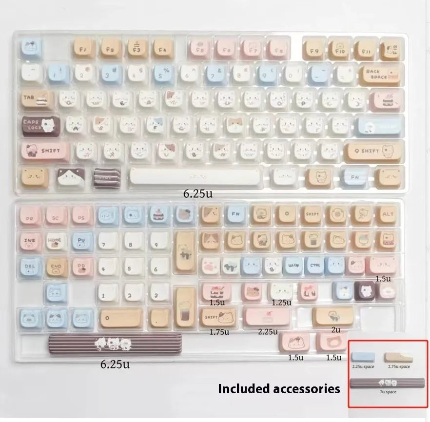 High Sea Salt Cat pastel PBT keycaps with 26 sizes including 7u spacebar supplement