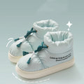 Winter drawstring cotton shoes for women in cream colour with thick plush lining and EVA sole