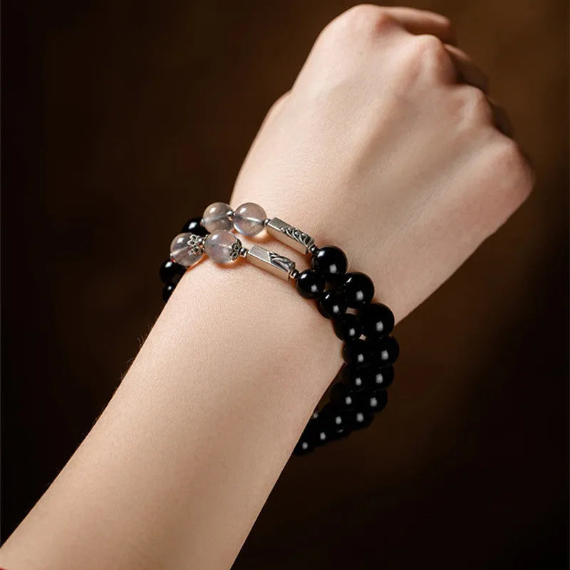 Obsidian Buddha beads in 8mm and 10mm sizes for DIY couple bracelet kit, national style.