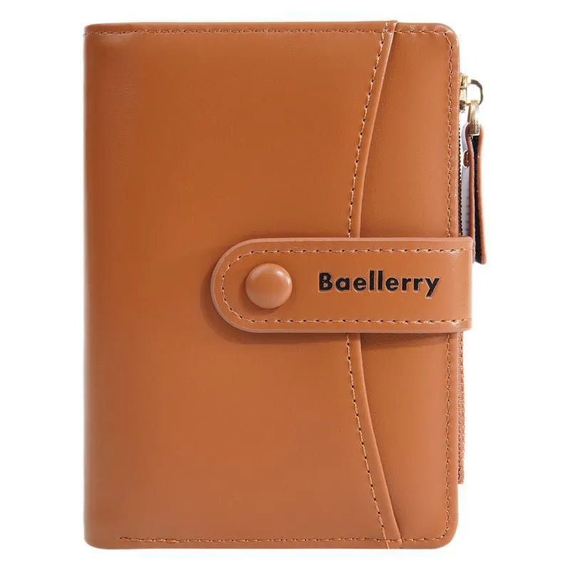 Women's short PU wallet in various colours showing waterproof and anti-theft features