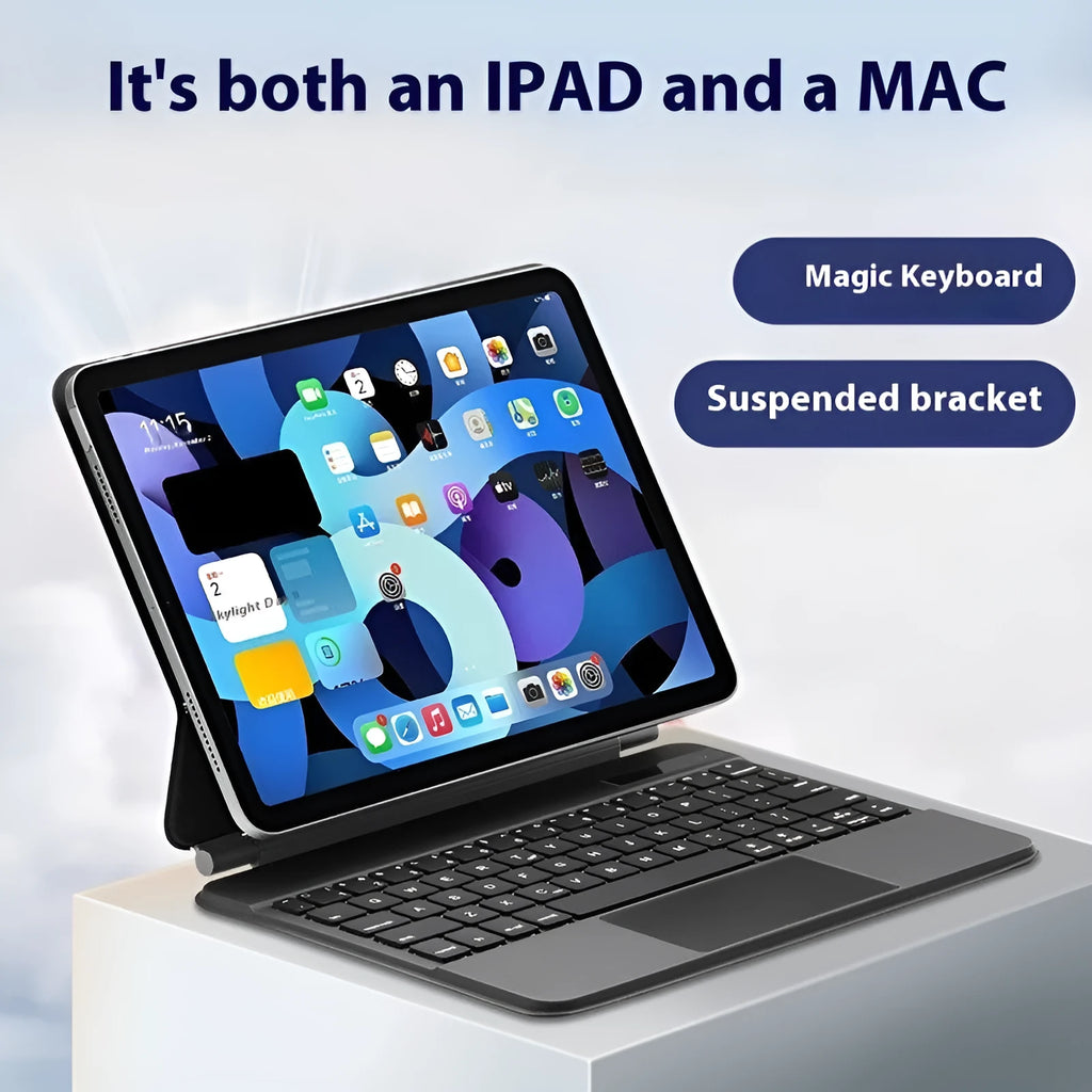 11-inch magnetic Bluetooth keyboard case for iPad in black, white, pink, purple, and blue colour options.