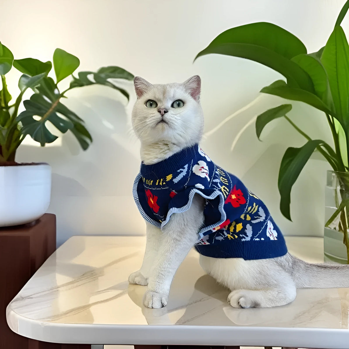 Dark blue wool pet jumper for small and medium dogs and cats, casual style, sizes XS to XXL