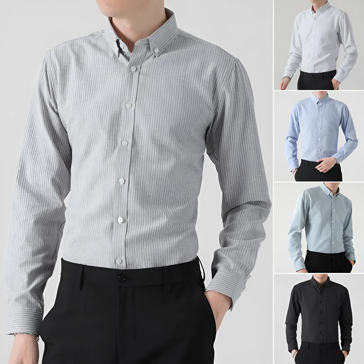 Men's long sleeve striped shirt in Oxford cotton, slim fit, cardigan style, available in five colours and sizes M to 5XL.