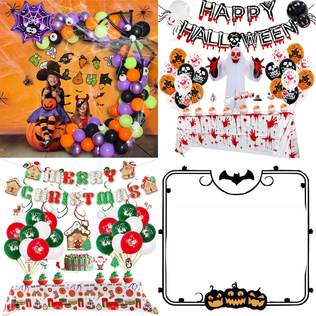 Black and white latex Halloween balloons for building a spider-themed balloon arch decoration.