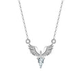 Close-up of a 925 silver eagle pendant necklace on an adjustable O-ring chain, showing white gold and yellow gold colour options.