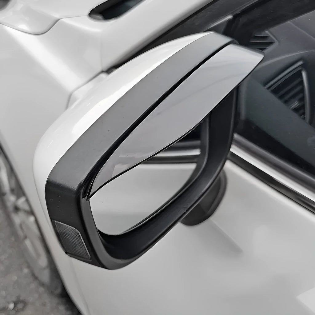 Mazda rear view mirror rain eyebrow in carbon fibre pattern or semi transparent style, one pair with adhesive tape