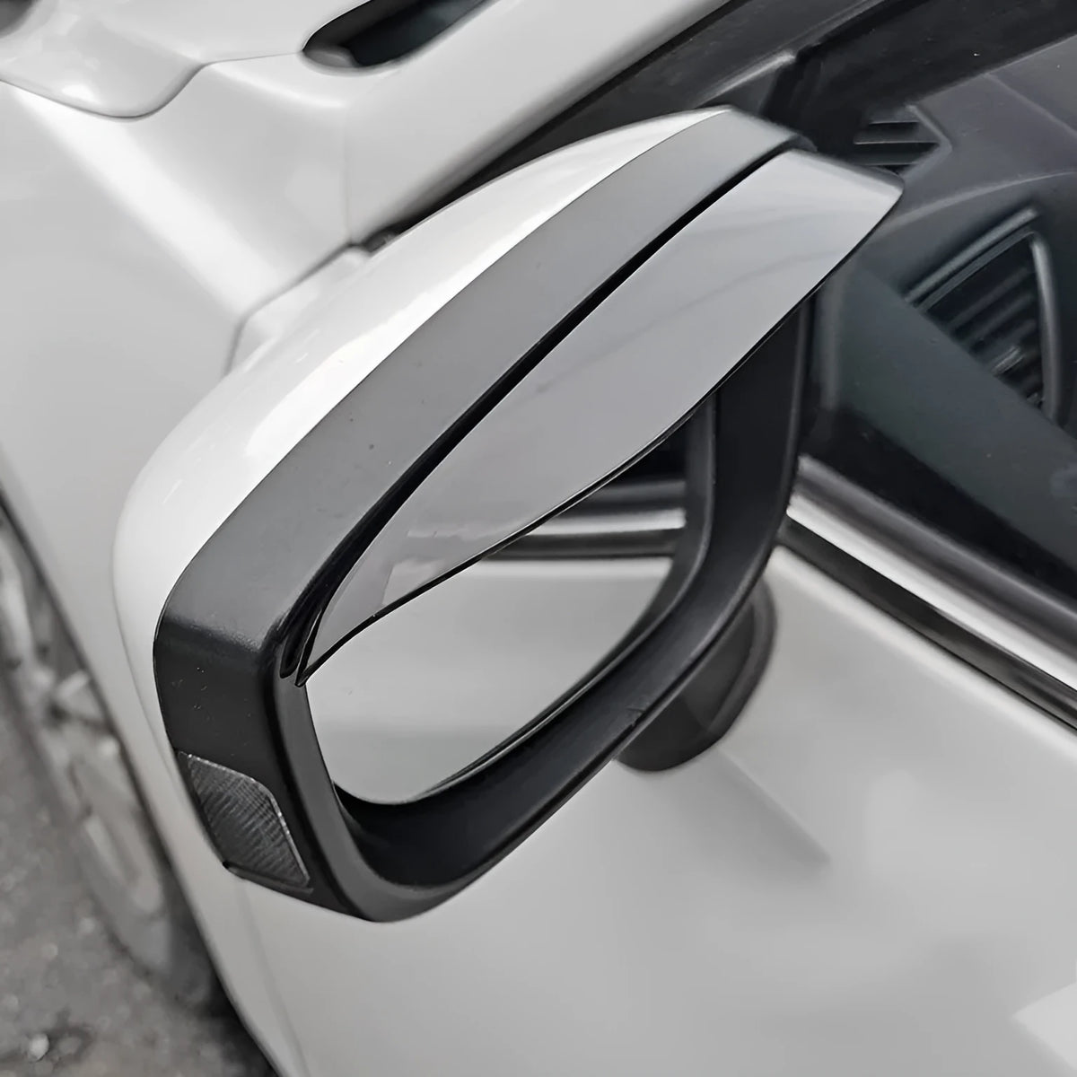 Mazda rear view mirror rain eyebrow in carbon fibre pattern or semi transparent style, one pair with adhesive tape