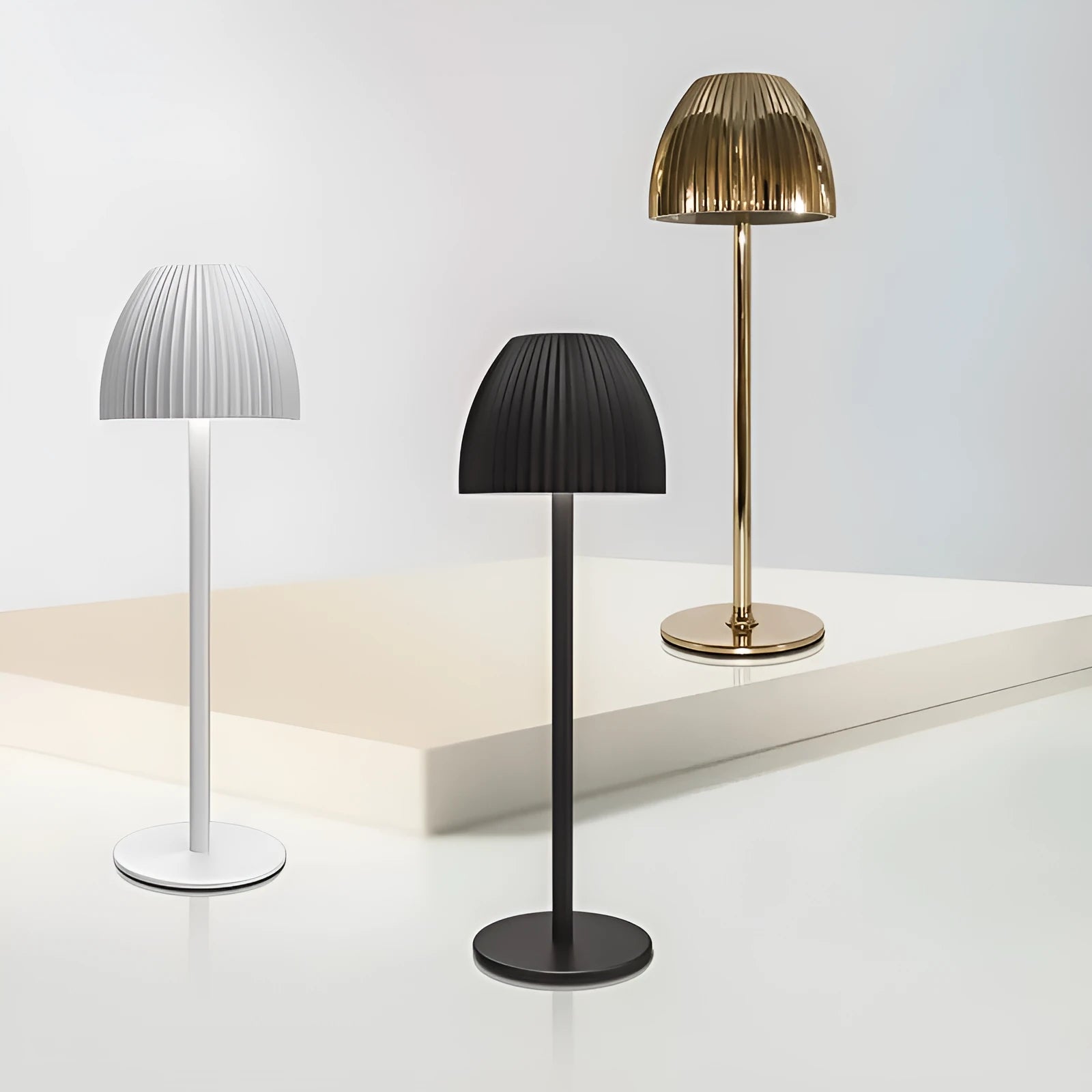 Modern small night lamp with dimming control in black or white thin round base options