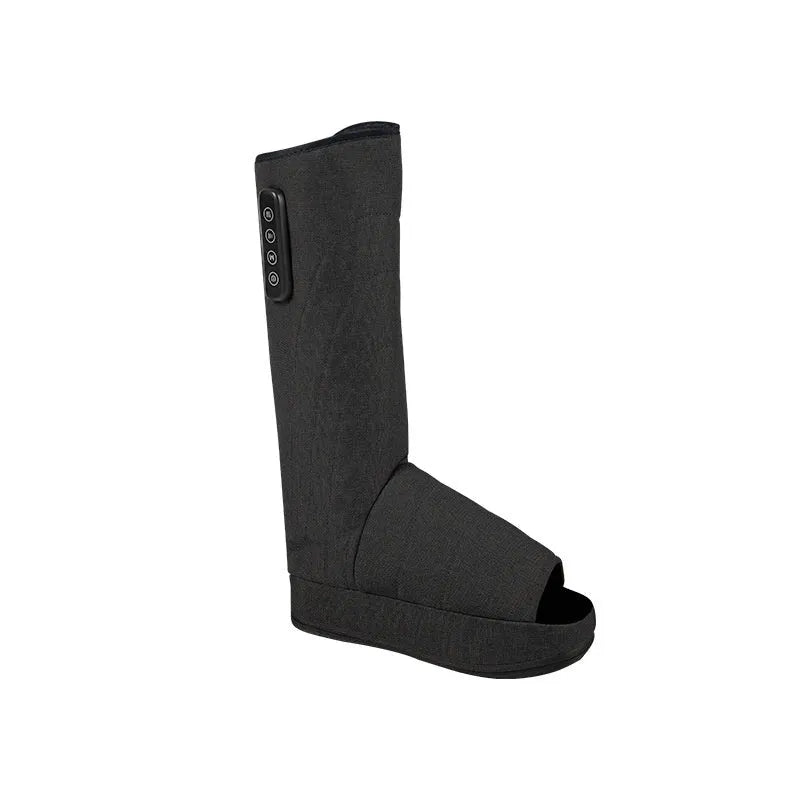 Leg massaging machine in dark gray with airbag design and USB cable