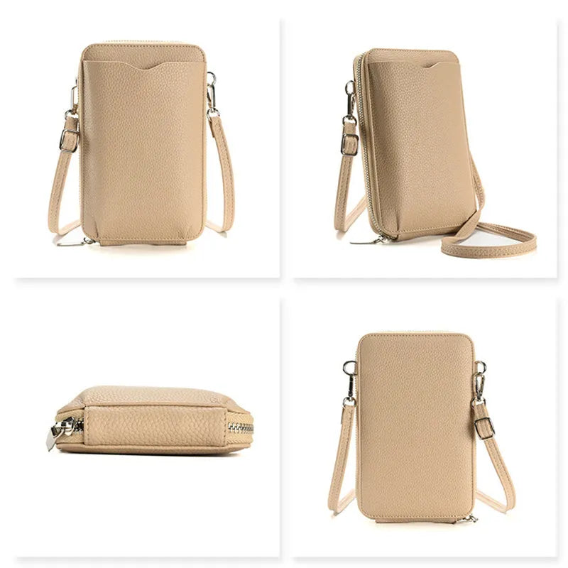 Lychee pattern crossbody mobile phone bag for women, compact size 19x11.5x4cm, PU leather, 6 colours