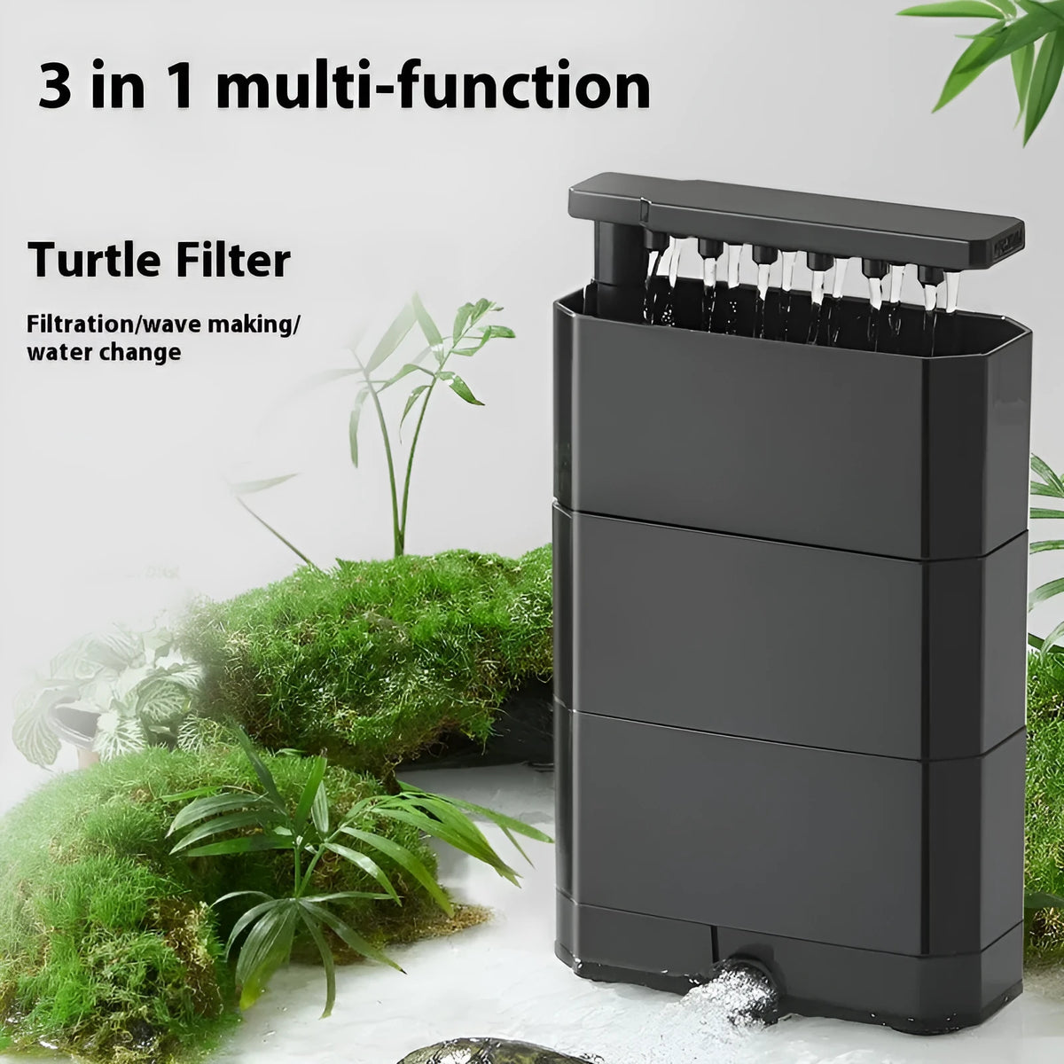 Black plastic low water level three-in-one turtle filter, 8W 850L, US standard 110V