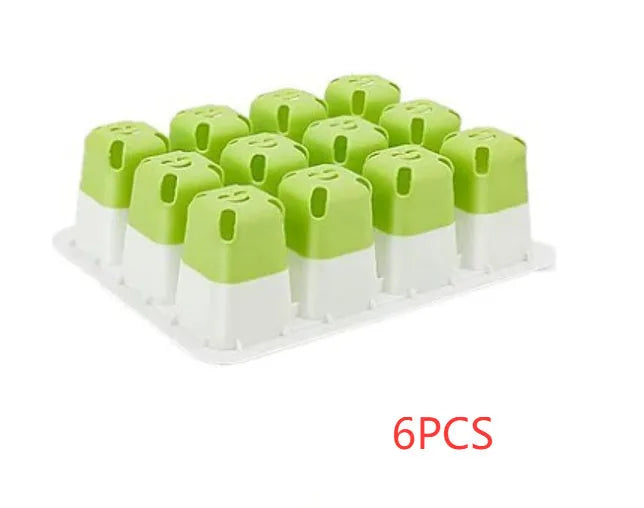 12-hole plastic nursery pot in green, floor-type design, 18.5x14.5x7.5 cm, for seed cultivation