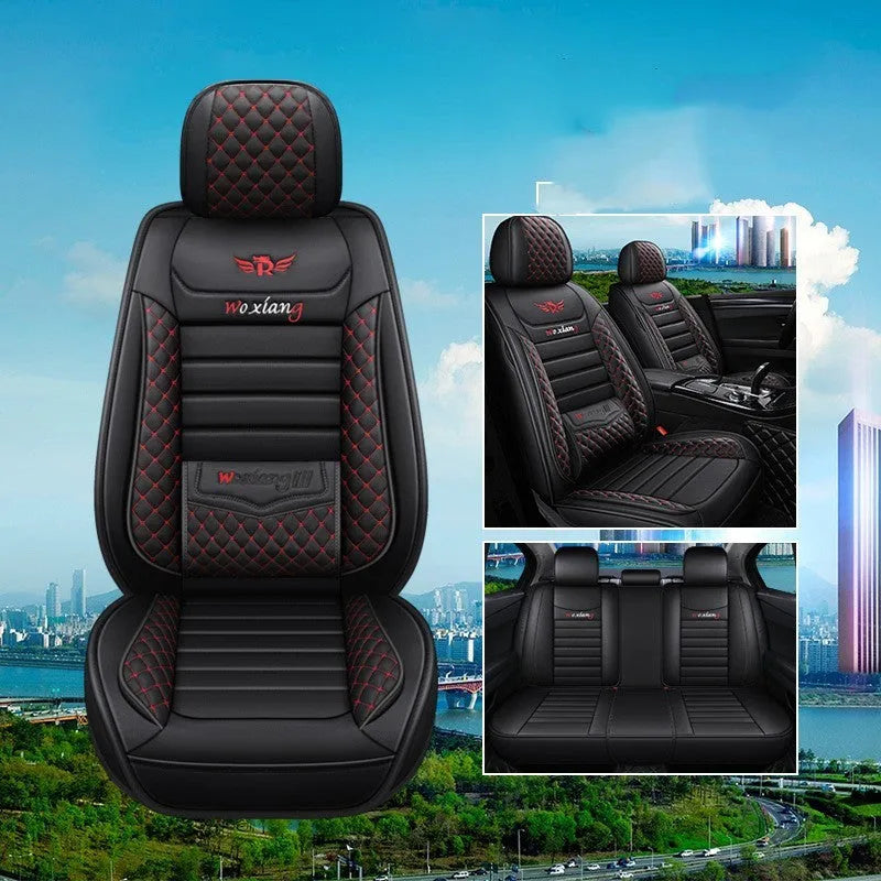 Red leather car seat cushion with high elastic sponge filler on a car seat.