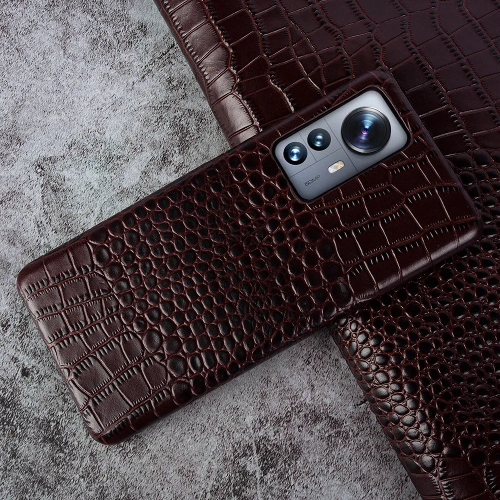 Genuine leather half pack phone case for Apple iPhone and Xiaomi 14 in black dark brown green light brown red