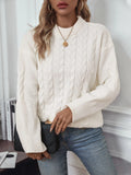 Women's loose sweater with twisted thread texture in khaki colour, round neck design