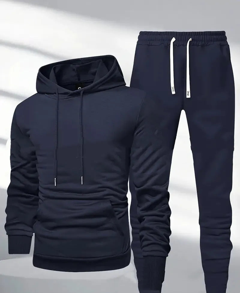Light board all-matching hooded sweatshirt and sweatpants set in dark blue, leisure sports suit
