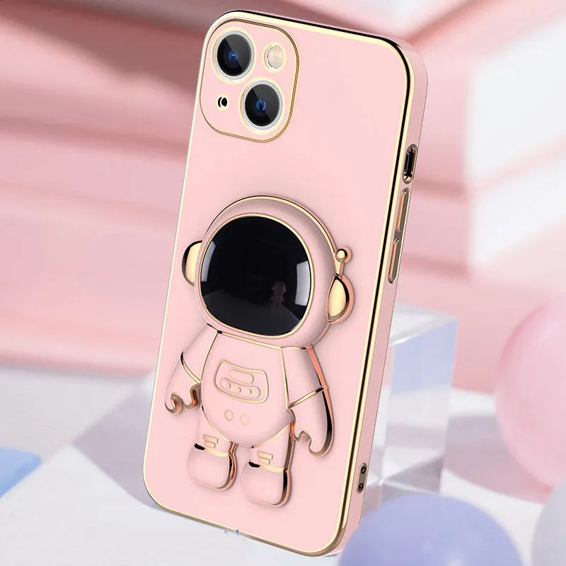 3D astronaut phone case with electroplating bracket for iPhone 13 Pro Max, TPU anti-drop back cover in black
