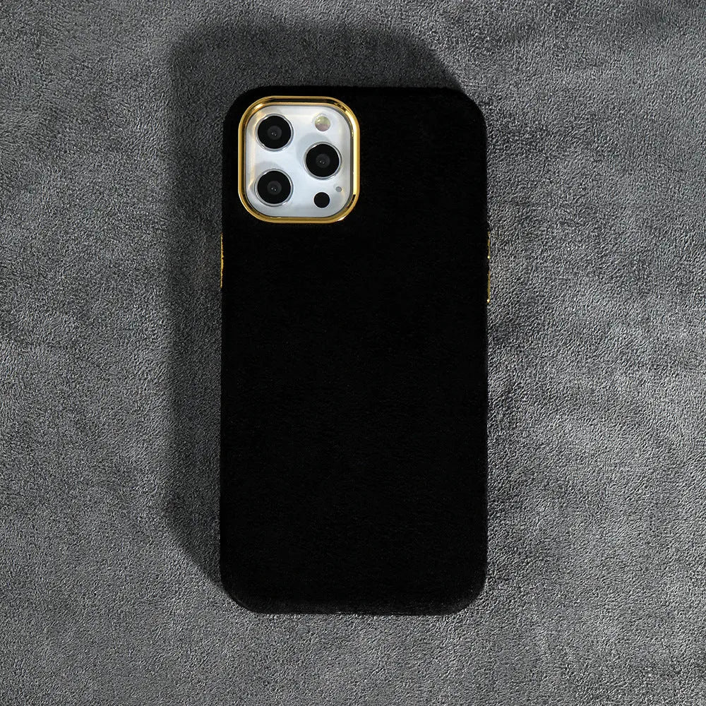 Turn Fur furry phone case in solid colour for iPhone 13 series, rear cover style with PU PET construction