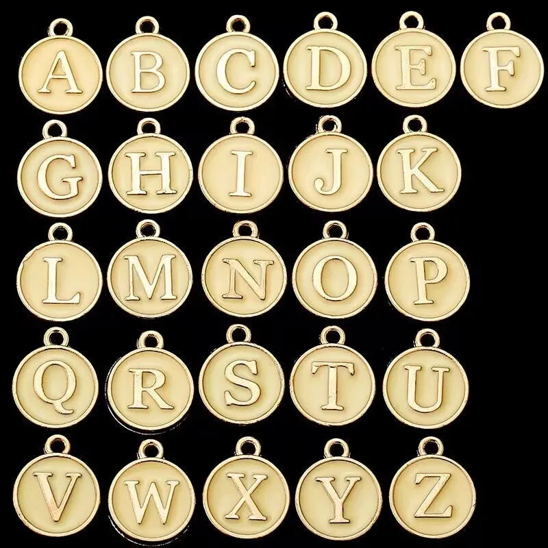 Round drop oil English letter alloy pendant set in multiple colours for DIY jewellery making