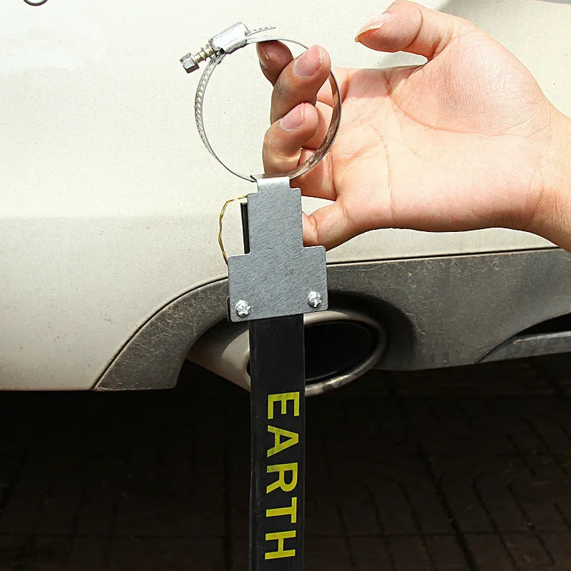 Black car electrostatic grounding chain made of rubber and copper wire, measuring 370mm in length.