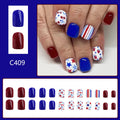 Glossy red and blue strawberry cherry independence day nail stickers, short style.
