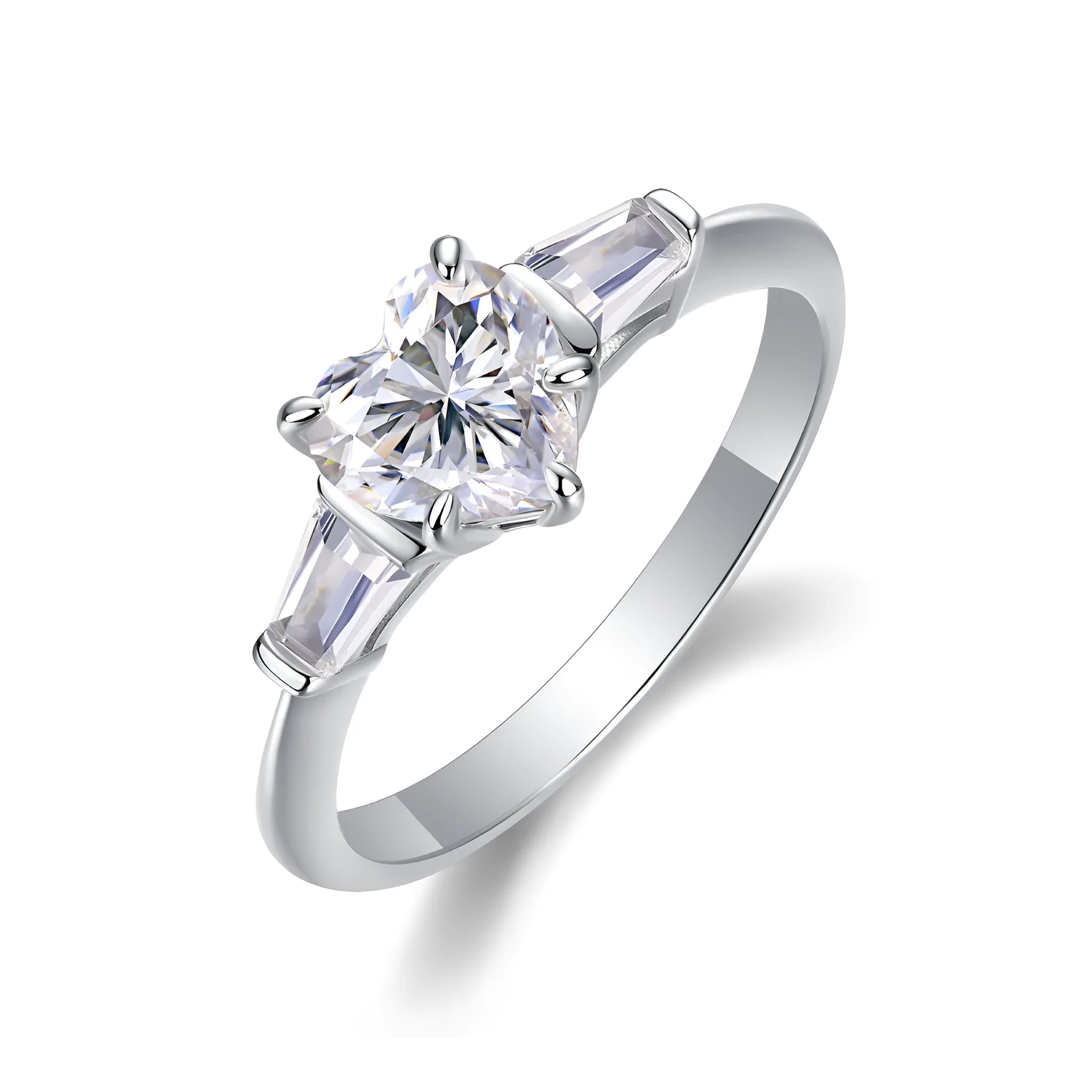 Heart-shaped moissanite wedding ring set in S925 silver with platinum plating, ring sizes 5-9, gift box