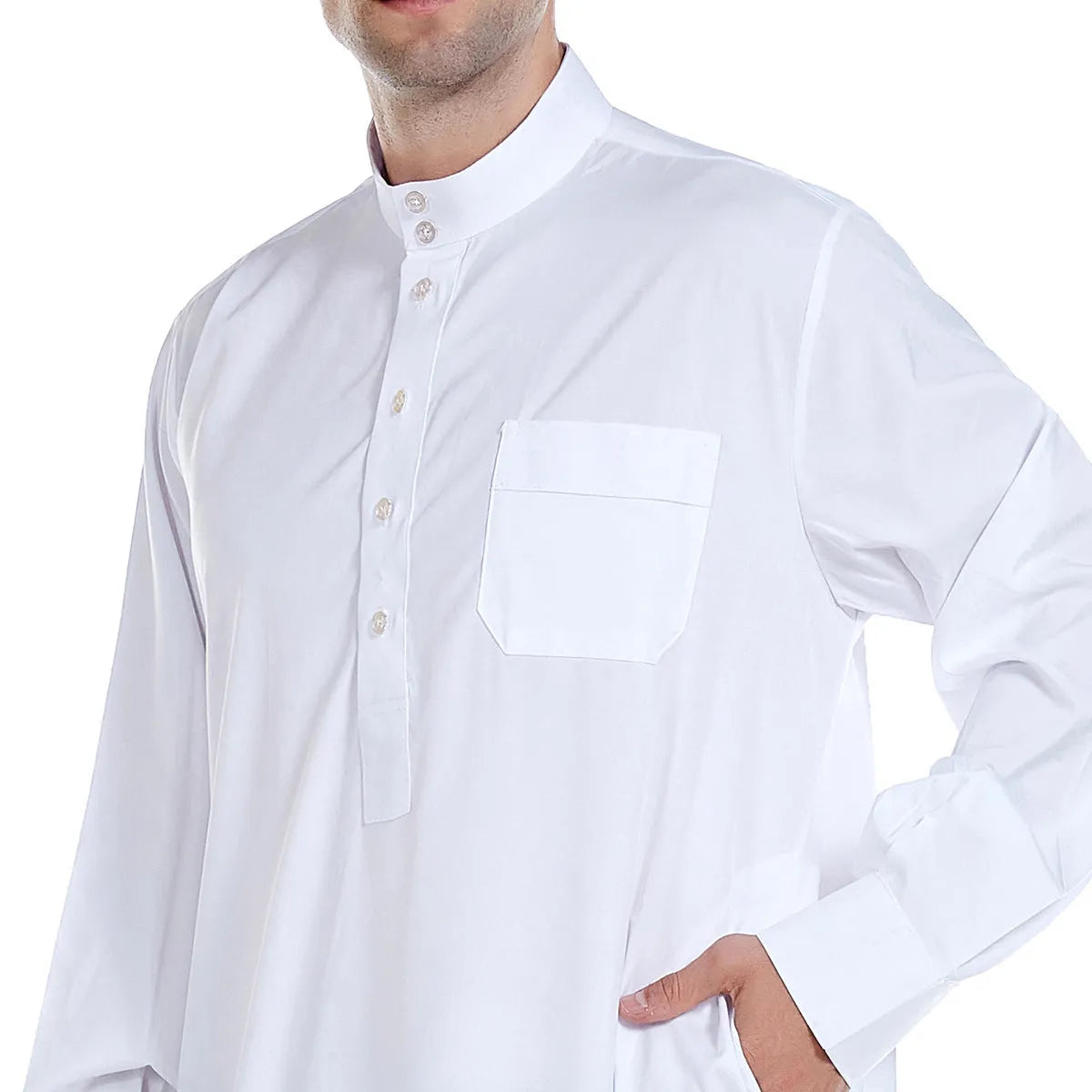 Muslim Arab Middle Eastern men's robe in beige with long sleeves, woven polyester fabric