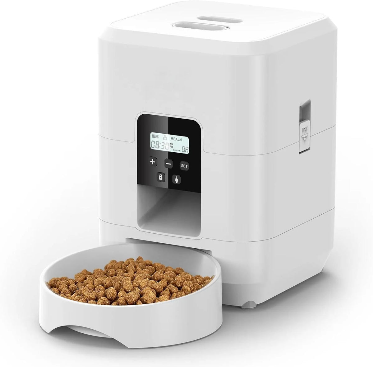 Automatic pet feeder with WiFi connectivity and video monitoring for cats with UK power adapter