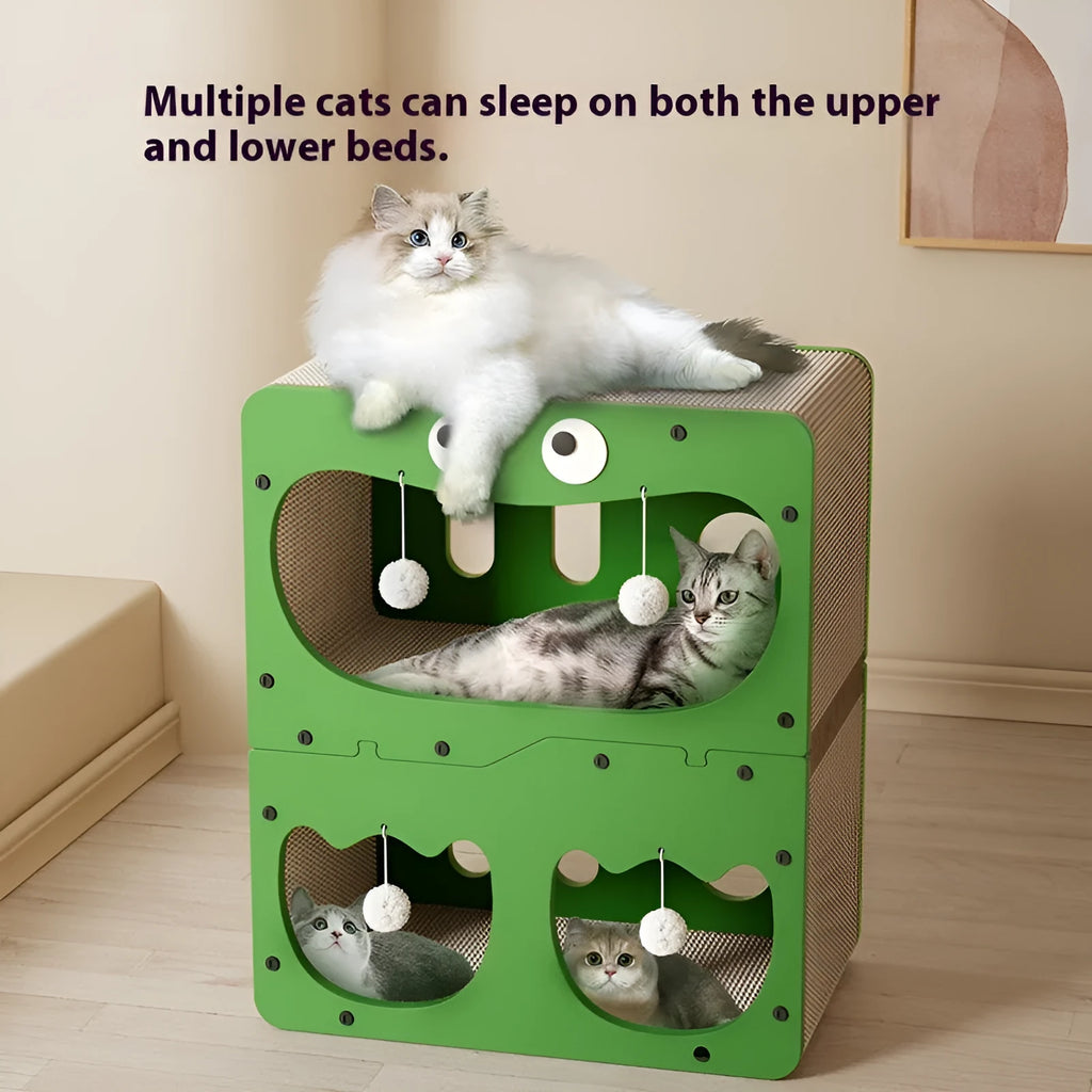 Double-layer cat scratching board with integrated cat nest in cute animal designs