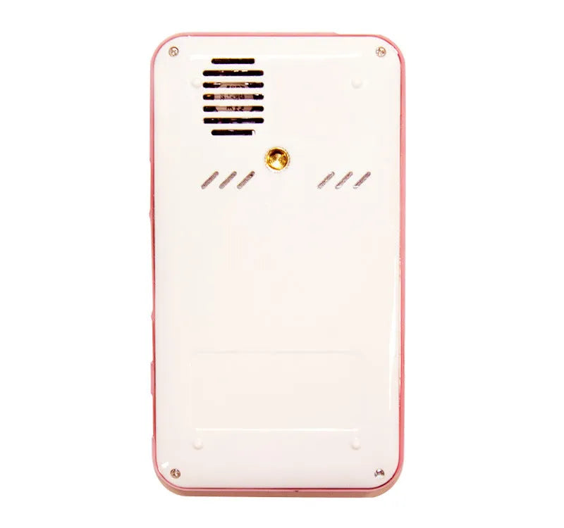 White and rose gold miniature portable smart DLP Android projector showing compact size.