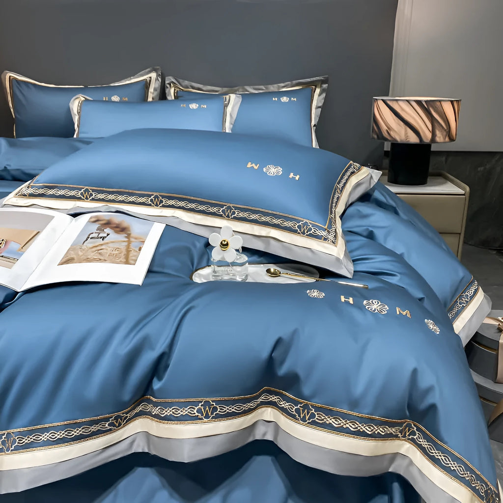 All-cotton four-piece bedding set with quilt cover, bed sheet and pillowcase in four colours