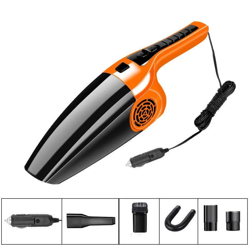 Black and orange car vacuum cleaner with cigarette lighter power cable and compact 36cm design