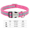 A general dog collar shown in black, green, and rose red, illustrating the three size options: S, M, and L.